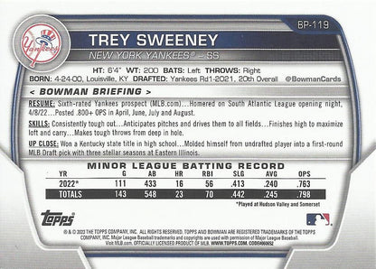 2023 Bowman Prospects Trey Sweeney BP-119 New York Yankees