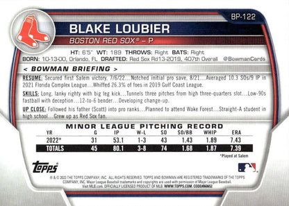 2023 Bowman Prospects 1st Bowman Blake Loubier FBC BP-122 Boston Red Sox