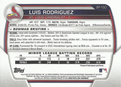 2023 Bowman Prospects 1st Bowman Luis Rodriguez FBC BP-130 St. Louis Cardinals