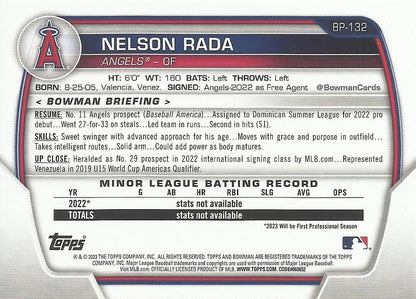 2023 Bowman Prospects 1st Bowman Nelson Rada FBC BP-132 Angels