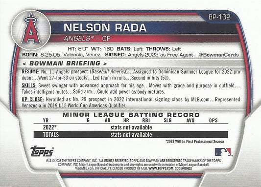 2023 Bowman Prospects 1st Bowman Nelson Rada FBC BP-132 Angels