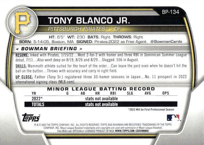 2023 Bowman Prospects 1st Bowman Tony Blanco Jr. FBC BP-134 Pittsburgh Pirates