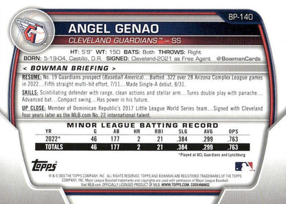 2023 Bowman Prospects 1st Bowman Angel Genao FBC BP-140 Cleveland Guardians