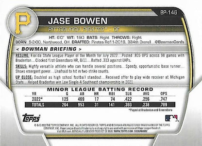 2023 Bowman Prospects 1st Bowman Jase Bowen FBC BP-146 Pittsburgh Pirates
