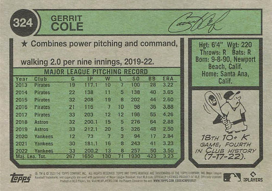 2023 Topps Heritage Gerrit Cole #324 New York Yankees
