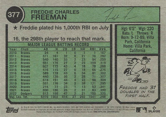 2023 Topps Heritage Freddie Freeman #377 Los Angeles Dodgers