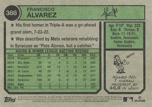 2023 Topps Heritage Francisco Alvarez RC #388 New York Mets