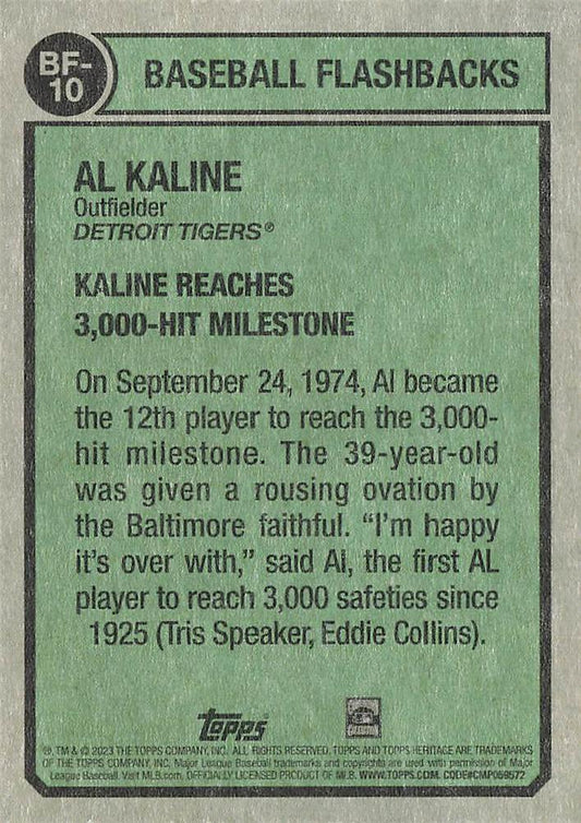 2023 Topps Heritage Baseball Flashbacks Al Kaline  BF-10 Detroit Tigers