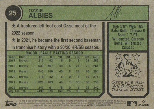 2023 Topps Heritage Chrome Ozzie Albies  #25 Atlanta Braves