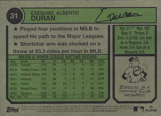 2023 Topps Heritage Chrome Ezequiel Duran  #31 Texas Rangers