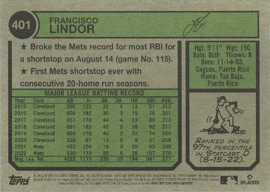 2023 Topps Heritage Chrome Francisco Lindor  #401 New York Mets
