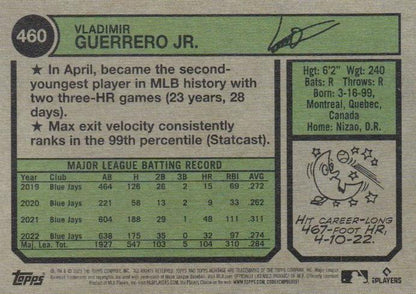 2023 Topps Heritage Chrome Vladimir Guerrero Jr.  #460 Toronto Blue Jays