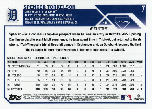 2023 Topps Chrome Spencer Torkelson #7 Detroit Tigers