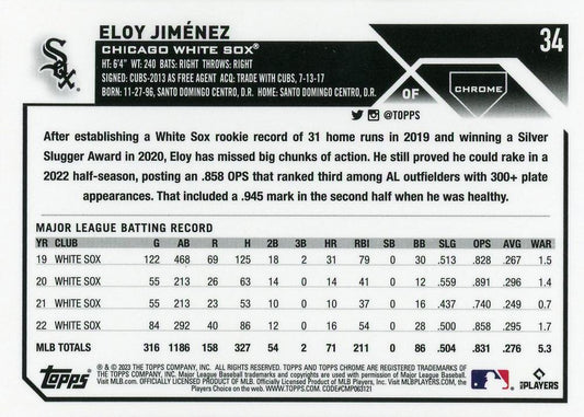 2023 Topps Chrome Eloy Jimenez #34 Chicago White Sox