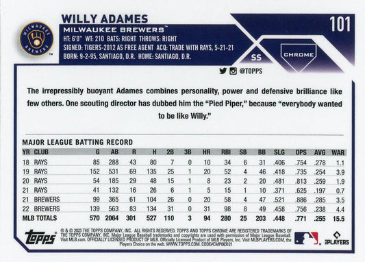 2023 Topps Chrome Willy Adames #101 Milwaukee Brewers
