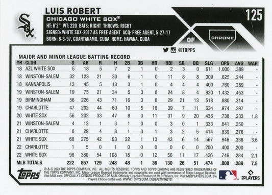 2023 Topps Chrome Luis Robert #125 Chicago White Sox