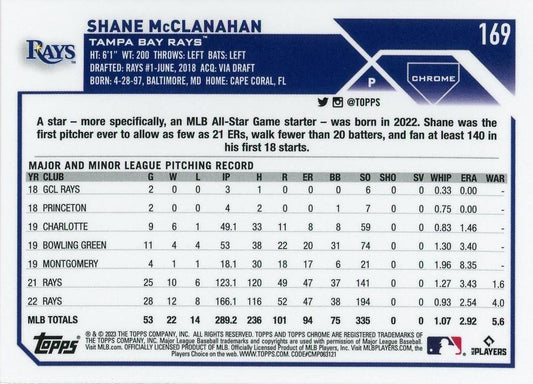2023 Topps Chrome Shane McClanahan #169 Tampa Bay Rays