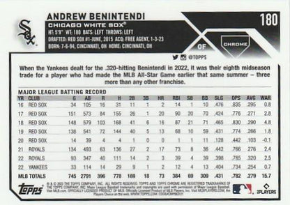 2023 Topps Chrome Andrew Benintendi #180 Chicago White Sox