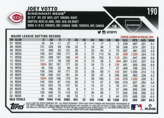 2023 Topps Chrome Joey Votto #190 Cincinnati Reds