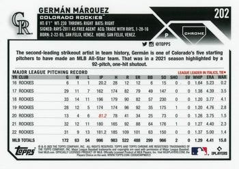 2023 Topps Chrome German Marquez #202 Colorado Rockies