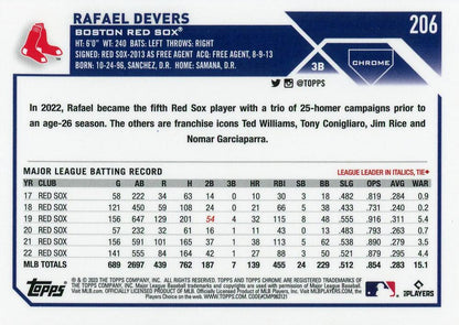 2023 Topps Chrome Rafael Devers #206 Boston Red Sox