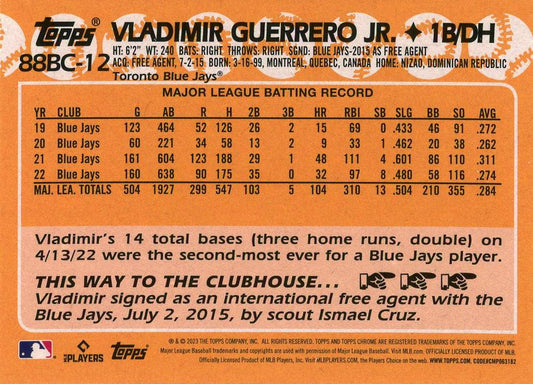 2023 Topps Chrome 1988 Topps Vladimir Guerrero Jr. 88BC-12 Toronto Blue Jays