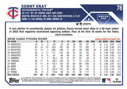 2023 Topps Gold Star Sonny Gray #78 Minnesota Twins