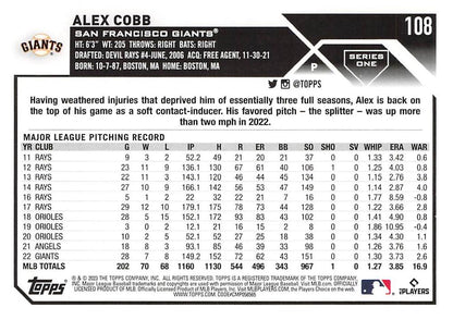 2023 Topps Gold Star Alex Cobb #108 San Francisco Giants