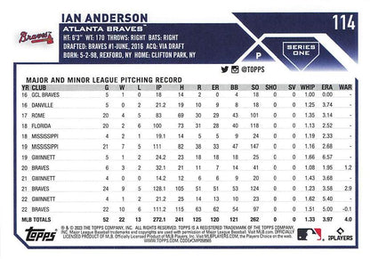 2023 Topps Gold Star Ian Anderson #114 Atlanta Braves