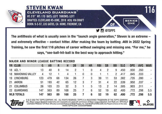 2023 Topps Gold Star Steven Kwan #116 Cleveland Guardians