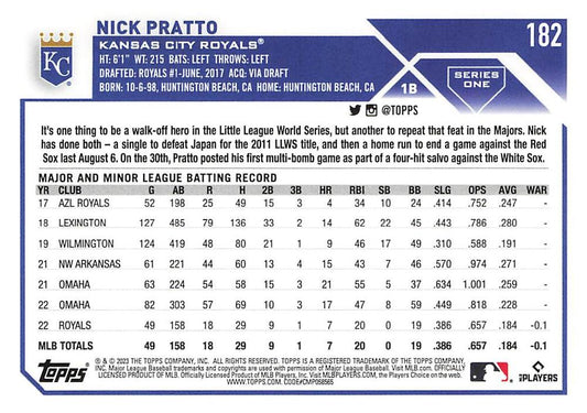 2023 Topps Gold Star Nick Pratto Rookie #182 Kansas City Royals