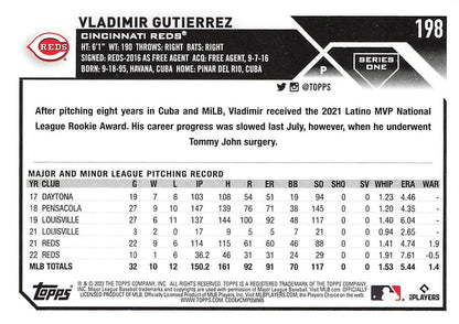 2023 Topps Gold Star Vladimir Gutierrez #198 Cincinnati Reds