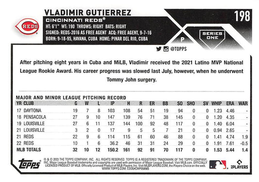 2023 Topps Gold Star Vladimir Gutierrez #198 Cincinnati Reds