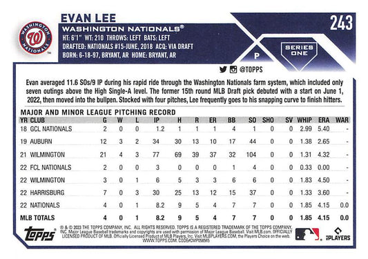 2023 Topps Gold Star Evan Lee Rookie #243 Washington Nationals