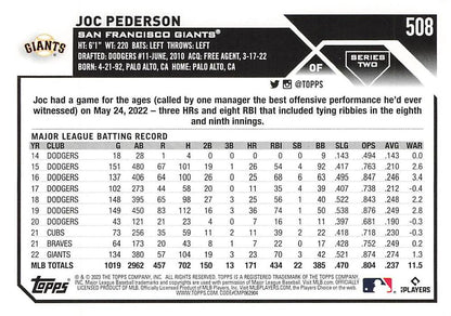 2023 Topps Gold Star Gold Star Joc Pederson #508 San Francisco Giants