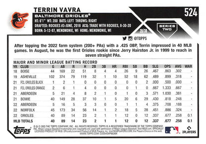2023 Topps Gold Star Gold Star Terrin Vavra RC #524 Baltimore Orioles