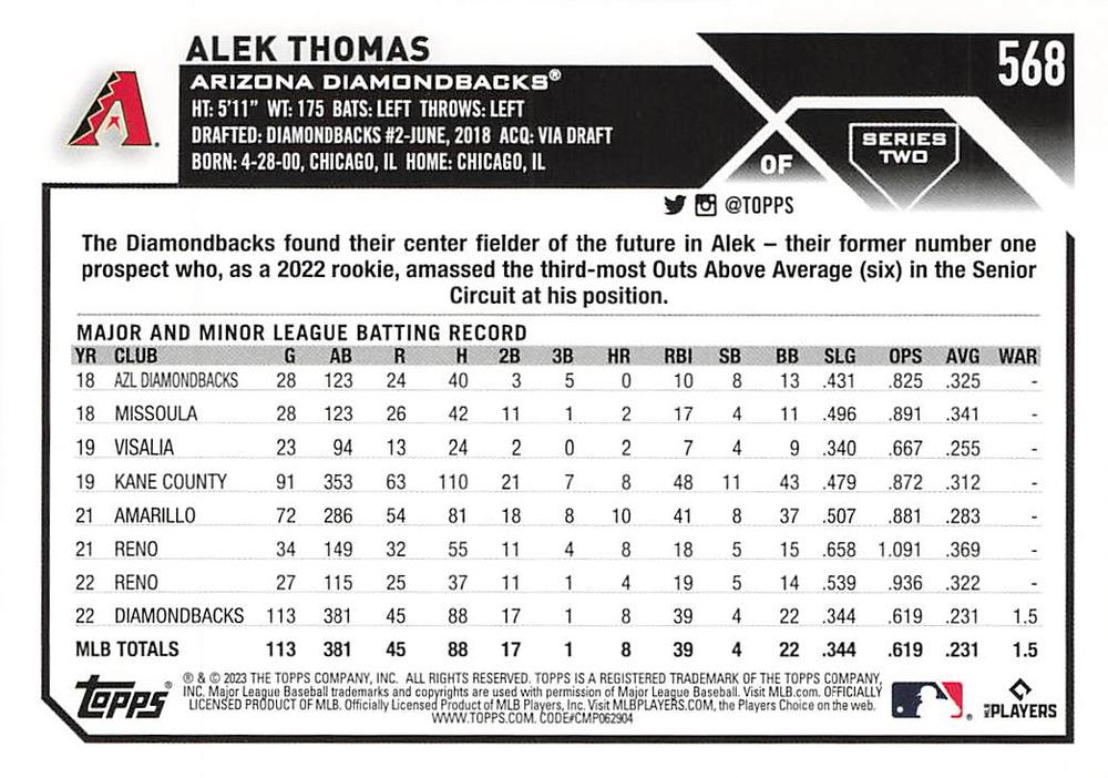 2023 Topps Gold Star Gold Star Alek Thomas - Future Stars #568 Arizona Diamondbacks