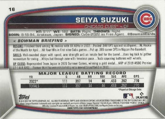 2023 Bowman Chrome Seiya Suzuki #16 Chicago Cubs
