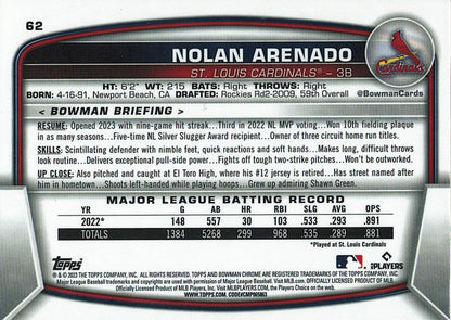 2023 Bowman Chrome Nolan Arenado #62 St. Louis Cardinals