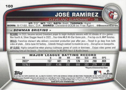 2023 Bowman Chrome JosÃ© RamÃ­rez #100 Cleveland Guardians