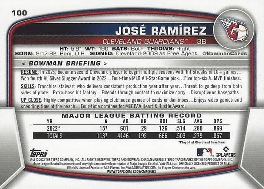 2023 Bowman Chrome JosÃ© RamÃ­rez #100 Cleveland Guardians