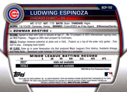 2023 Bowman Chrome Prospects Ludwing Espinoza BCP-192 Chicago Cubs