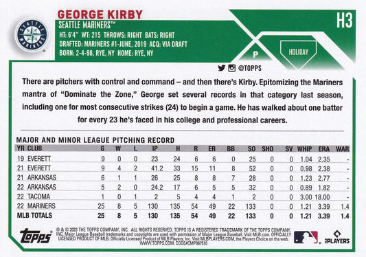 2023 Topps Holiday George Kirby H3 Seattle Mariners