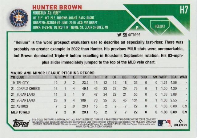2023 Topps Holiday Hunter Brown RC H7 Houston Astros