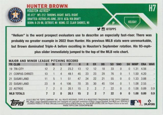 2023 Topps Holiday Hunter Brown RC H7 Houston Astros