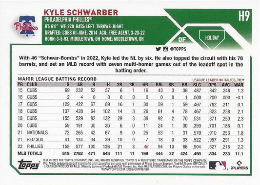 2023 Topps Holiday Kyle Schwarber H9 Philadelphia Phillies