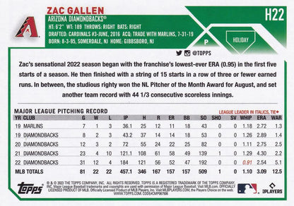 2023 Topps Holiday Zac Gallen H22 Arizona Diamondbacks