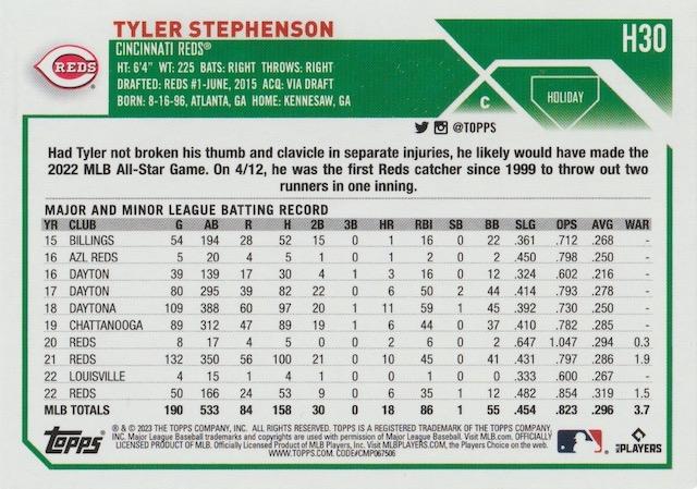 2023 Topps Holiday Tyler Stephenson H30 Cincinnati Reds