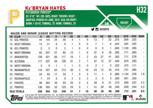 2023 Topps Holiday Ke'Bryan Hayes H32 Pittsburgh Pirates