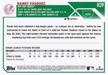 2023 Topps Holiday Randy VÃ¡squez RC H39 New York Yankees